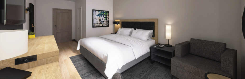 single king bed modern guest room