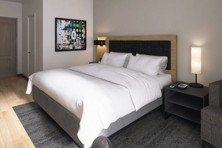 single king bed modern guest room