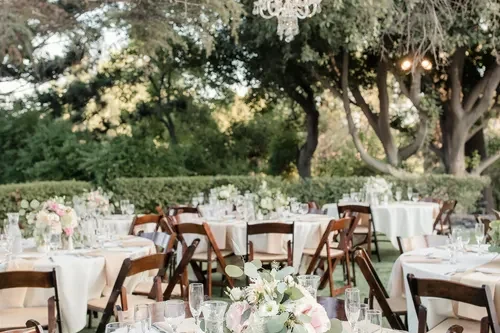 Outdoor wedding reception tables