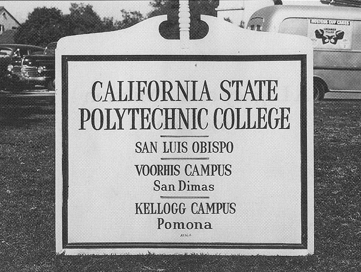 Kellogg-Voorhis Campus entrance sign from the 1940s to 1950s era