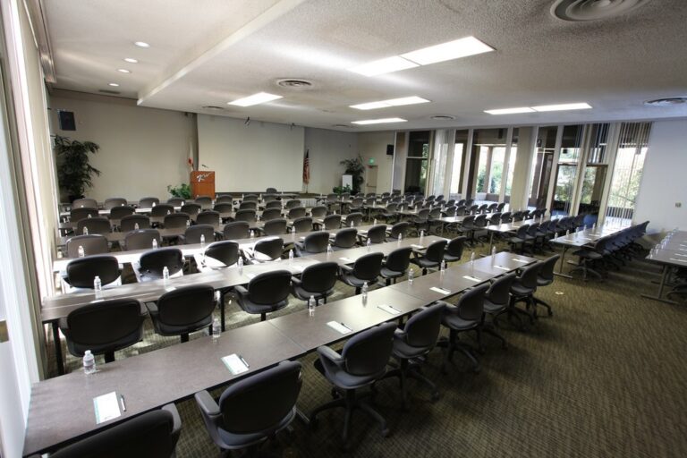 large auditorium space set up for corporate event