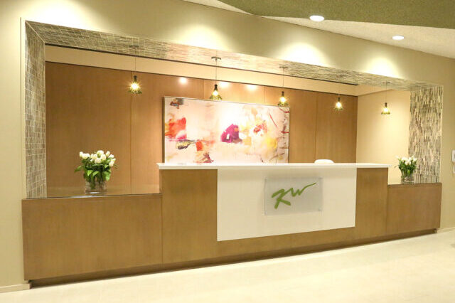 Reception area with KW logo