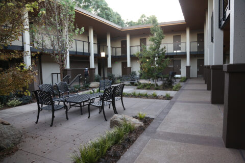 Outdoor courtyard with patio seating