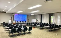 auditorium setup for meeting with projector screen