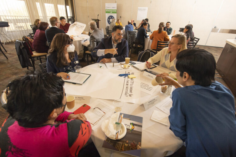 Group discussion during business retreat