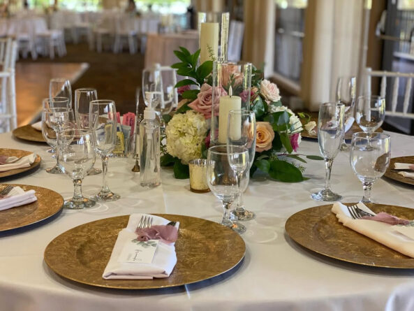 Wedding banquet table place settings